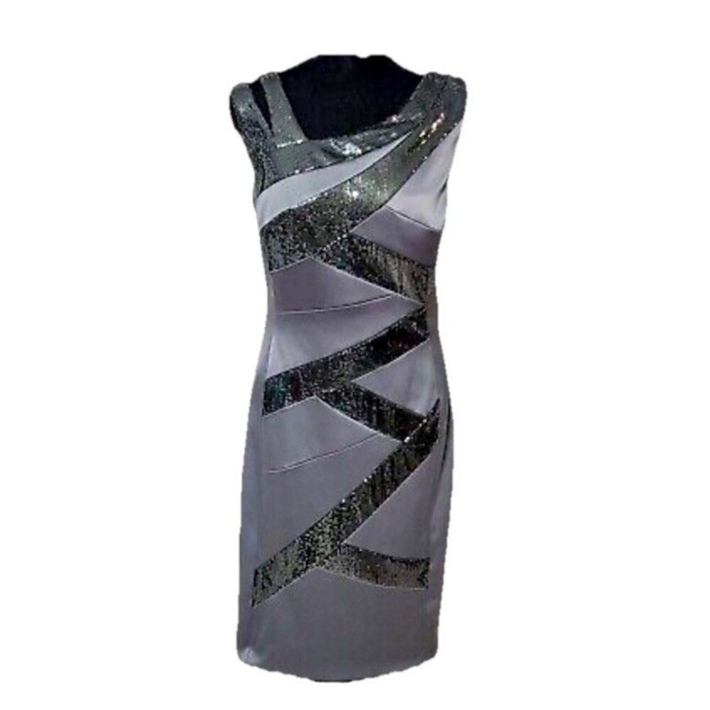 Womens Gray w/Sequins Sheath Cocktail/Party Dress~Signature by Sangria Sz 12
